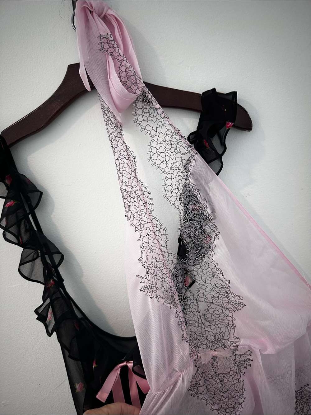 Victoria Secret Bundle of Sheer Pink Lace and Black Floral Romper Set nightie - Picture 12 of 13
